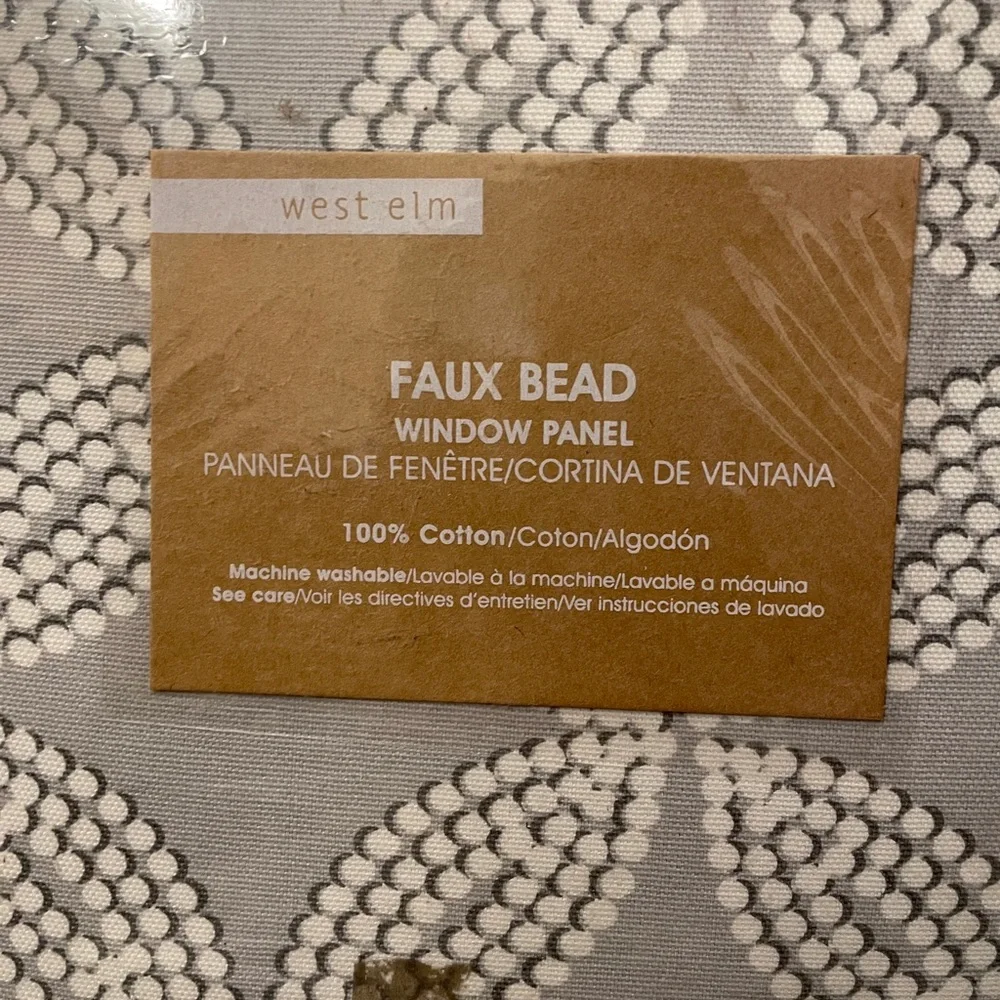 New West Elm Cream and Gray Faux Bead Window Treatment Set of 2 Panels Curtain